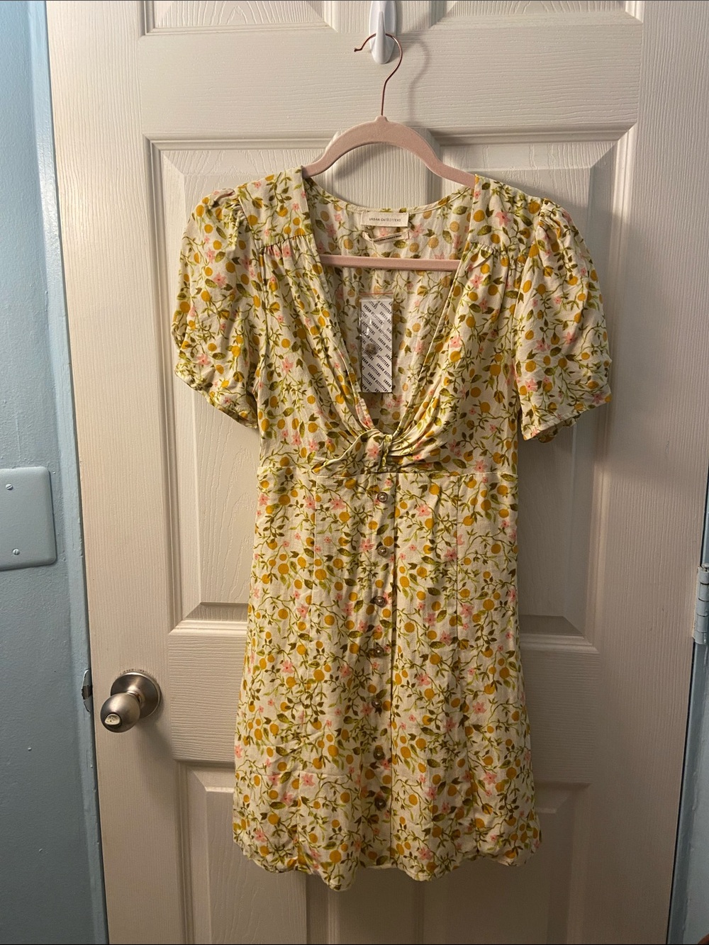 Urban Outfitters Yellow Floral Tie-Front Mini Dress NWT Small
